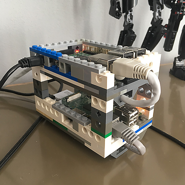 Picture of my two Raspberry Pi's mounted in a Lego rack